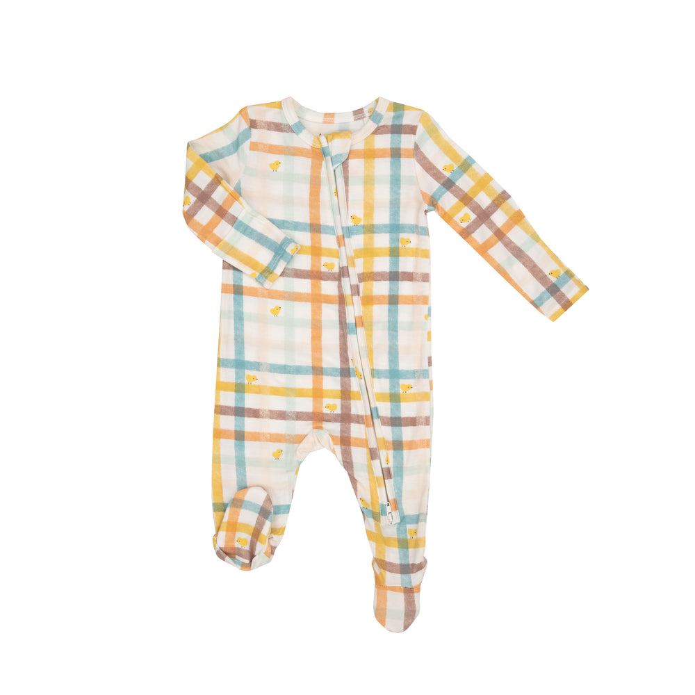 Plaid with Chicks Zipper Footie