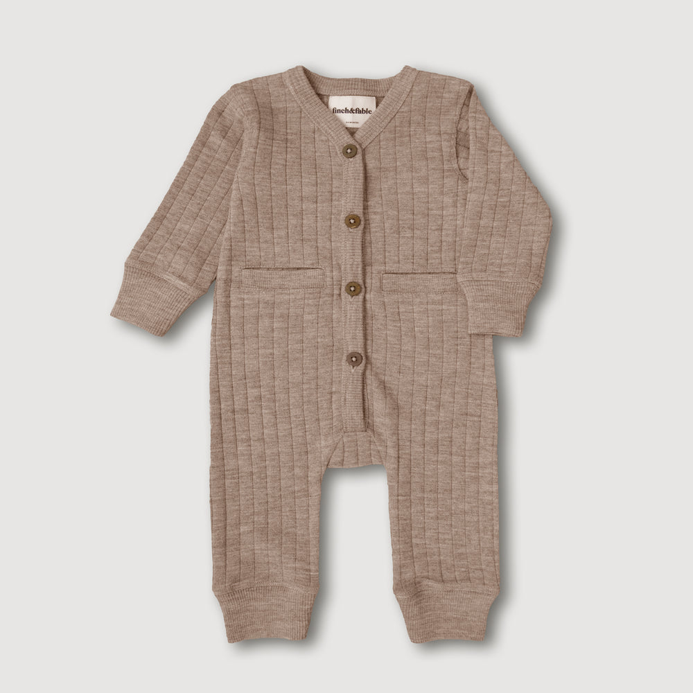 Wool Rib Playsuit, Sand