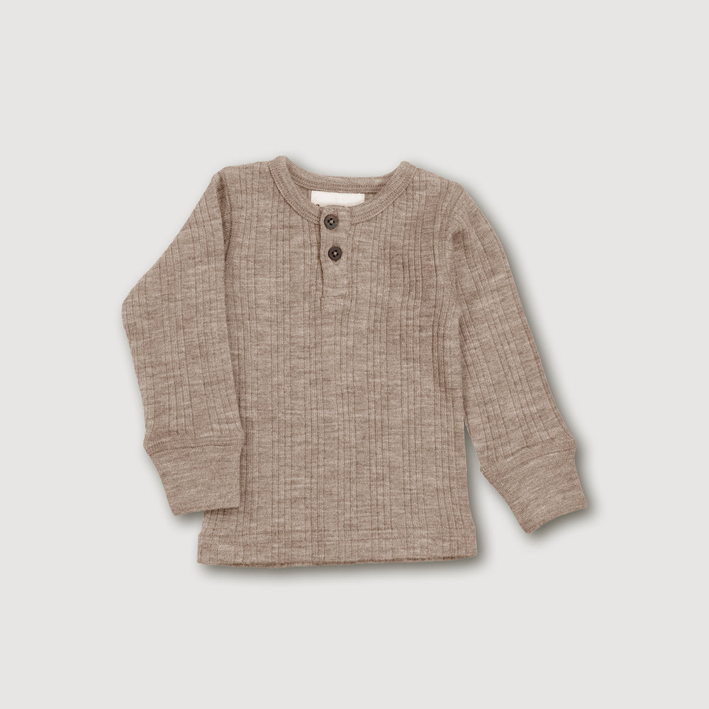 Wool Rib Henley Top, Sand