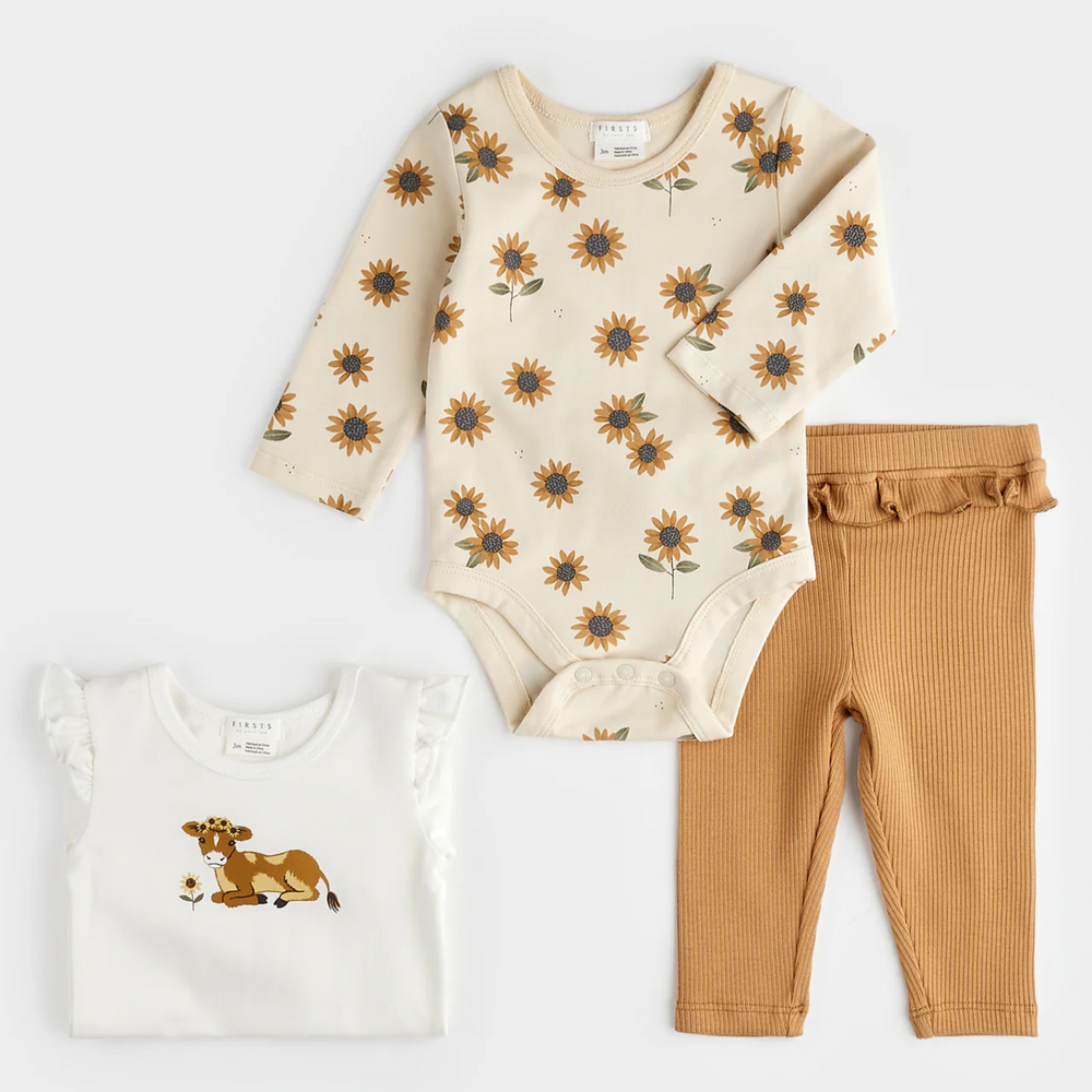 3pc Outfit Set, Calf & Sunflowers