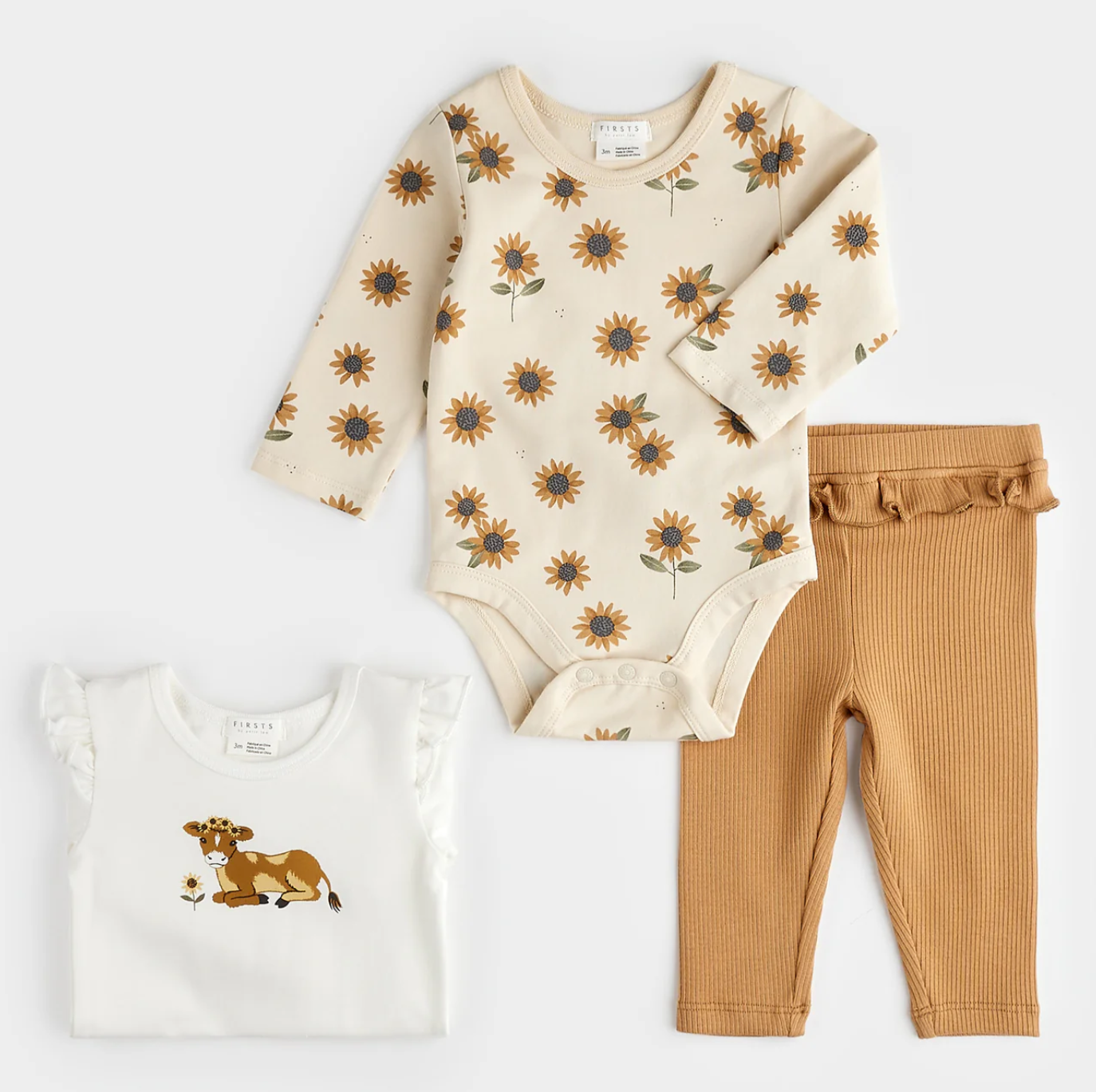 3pc Outfit Set, Calf & Sunflowers